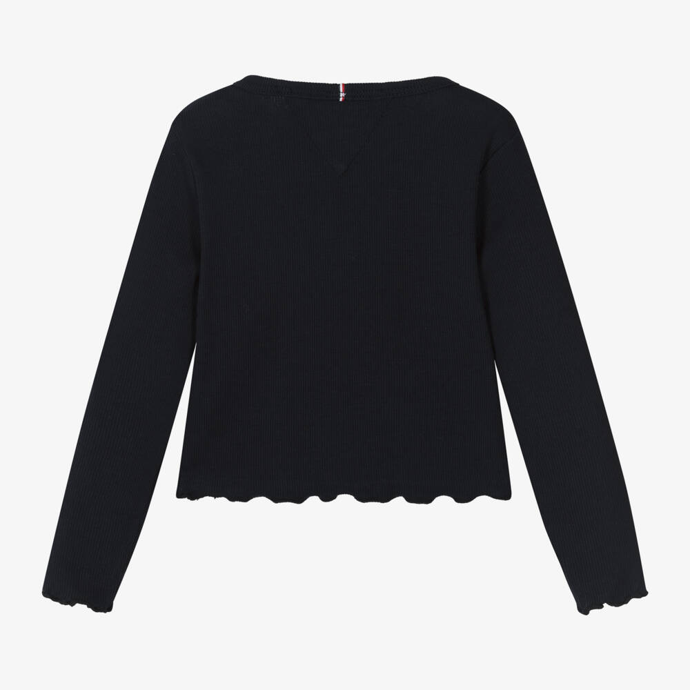 Tommy Hilfiger-Girls Navy Blue Ribbed Cotton Top | Childrensalon Outlet