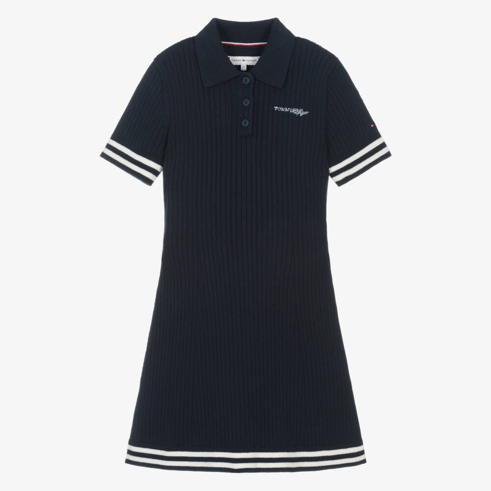 Tommy Hilfiger-Girls Navy Blue Ribbed Knit Polo Dress | Childrensalon Outlet