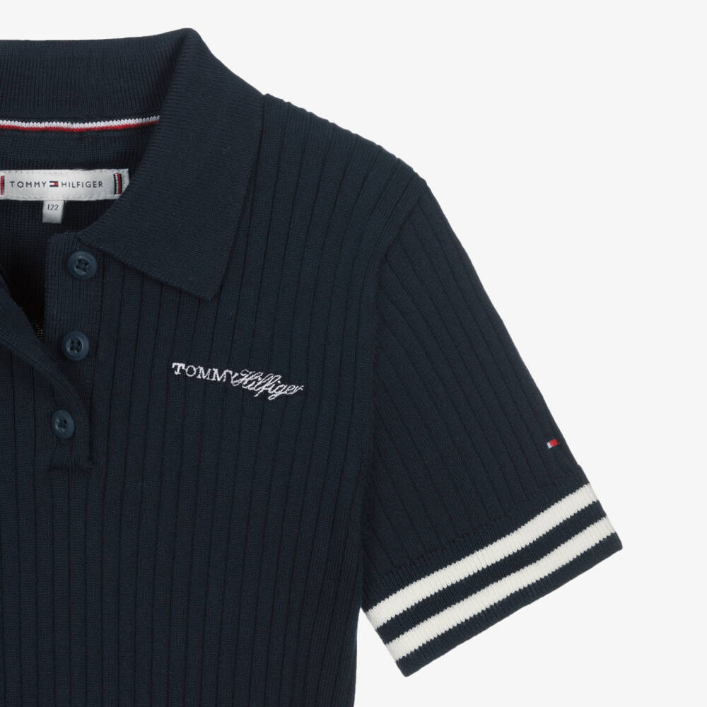 Tommy Hilfiger-Girls Navy Blue Ribbed Knit Polo Dress | Childrensalon Outlet