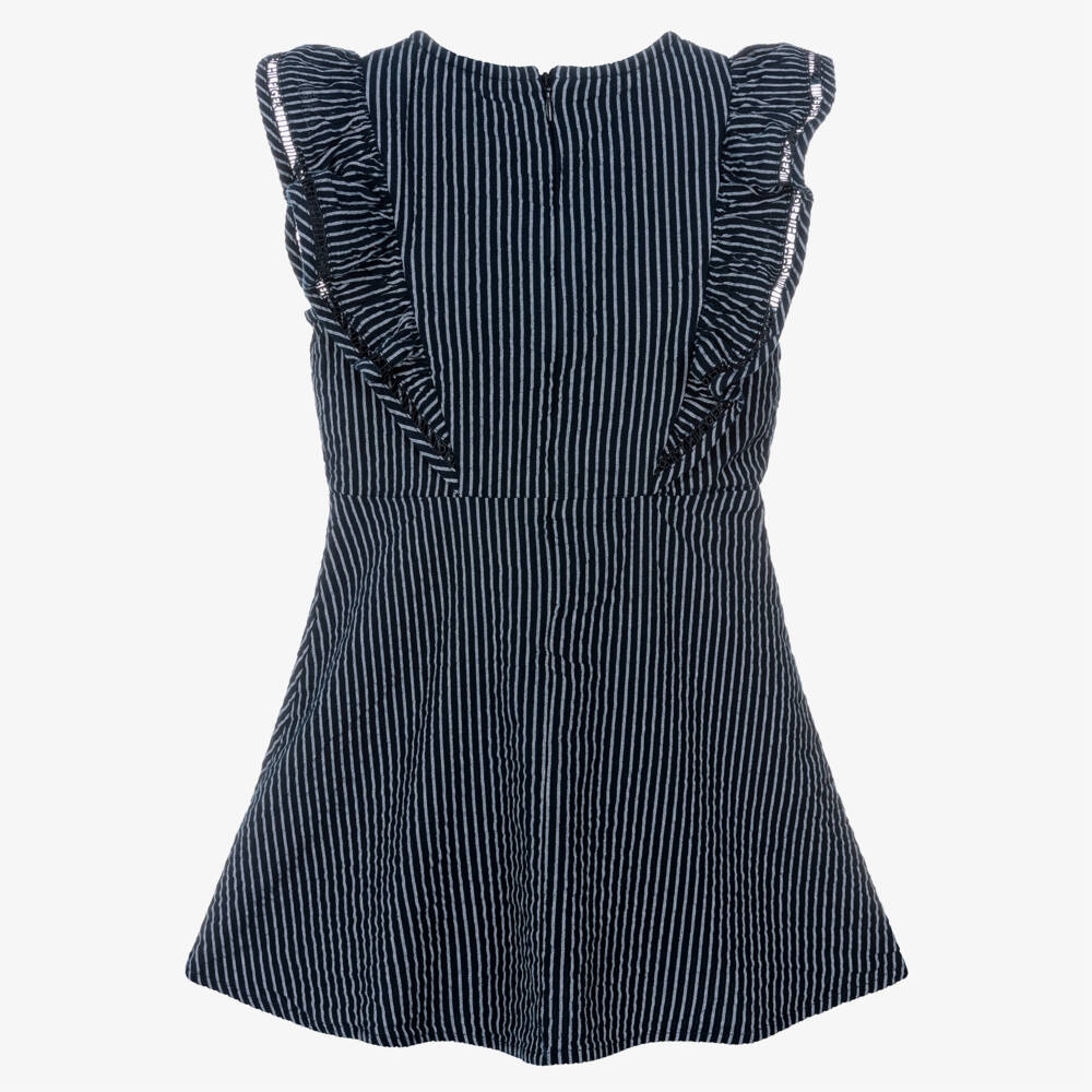 Tommy Hilfiger-Girls Navy Blue Striped Seersucker Dress with Ruffles | Childrensalon Outlet