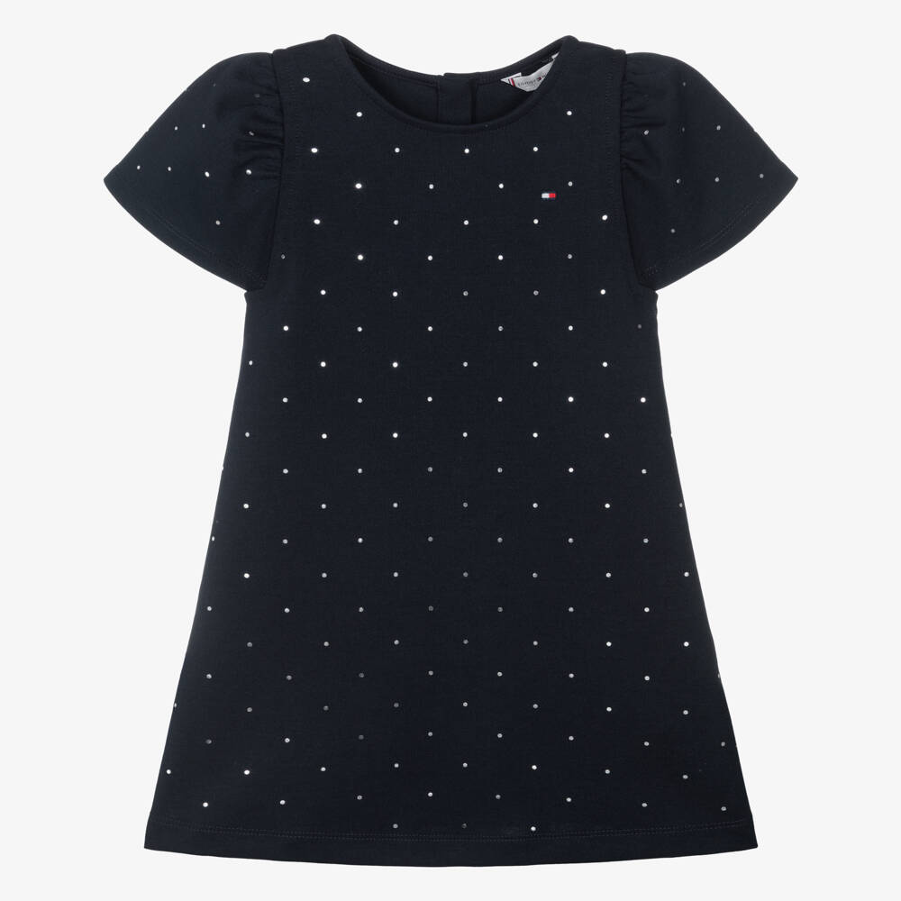 Tommy Hilfiger-Girls Navy Blue Studded Milano Jersey Dress | Childrensalon Outlet