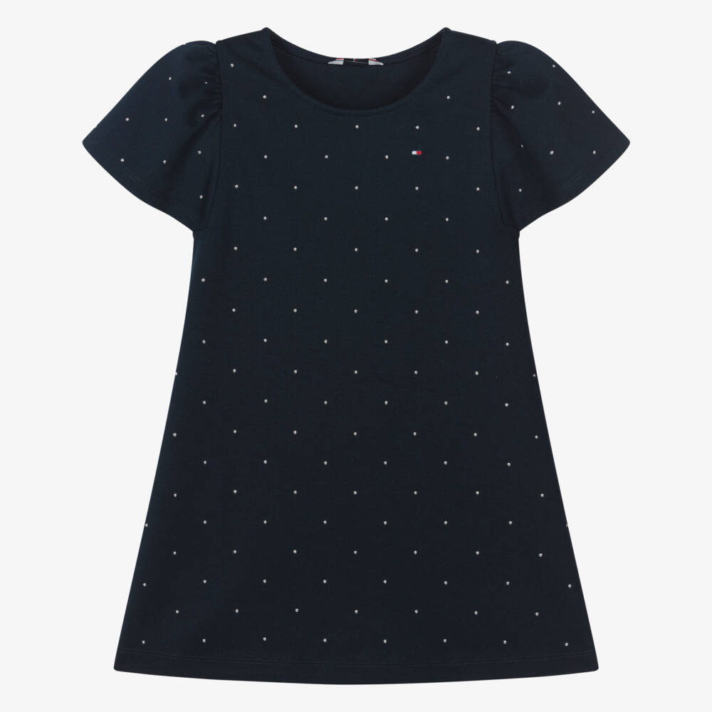 Tommy Hilfiger-Girls Navy Blue Studded Milano Jersey Dress | Childrensalon Outlet