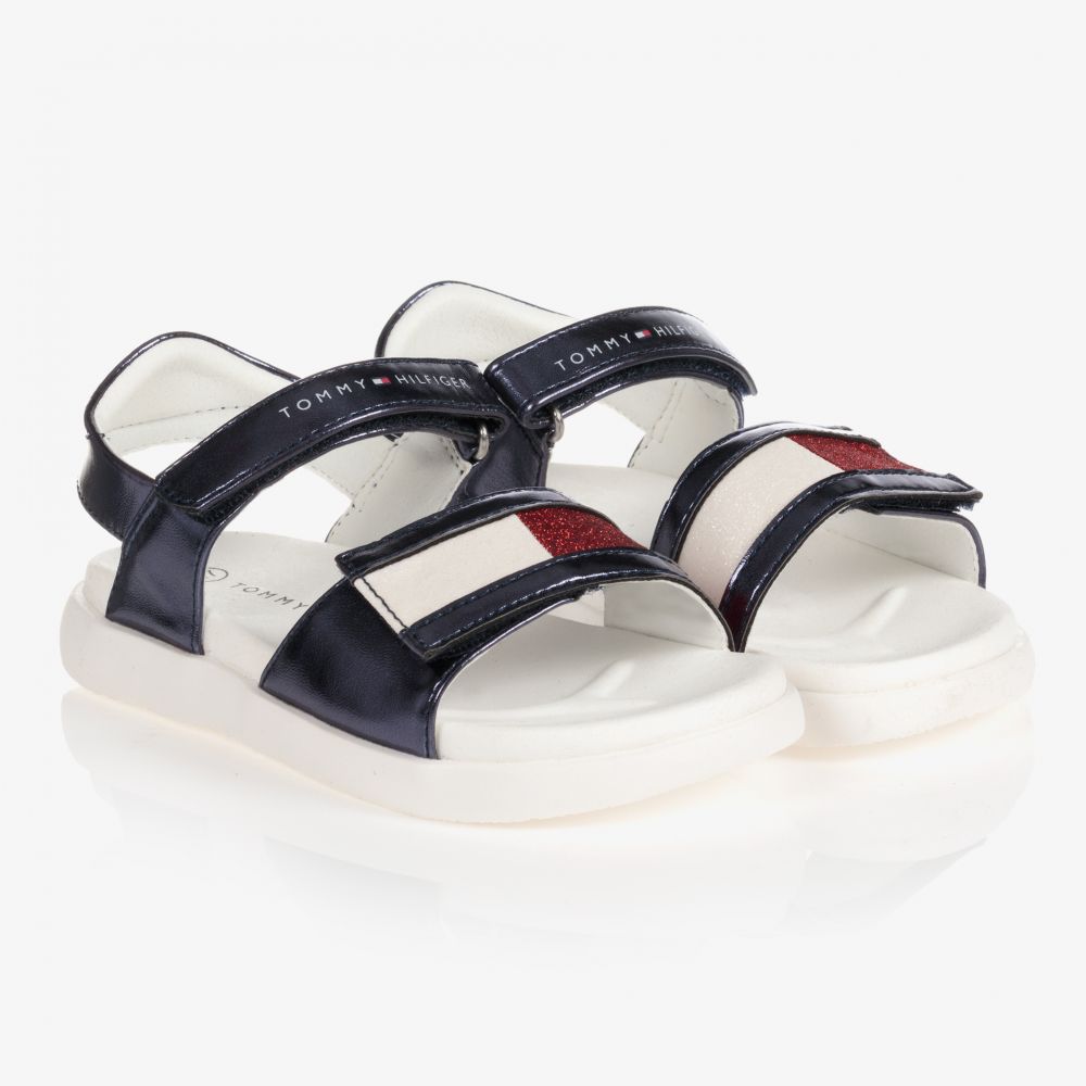 Tommy Hilfiger - Girls Navy Blue Velcro Sandals | Childrensalon
