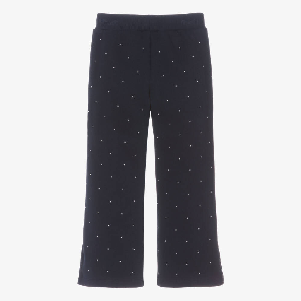 Tommy Hilfiger-Girls Navy Blue Wide Leg Joggers with Silver Studs | Childrensalon Outlet