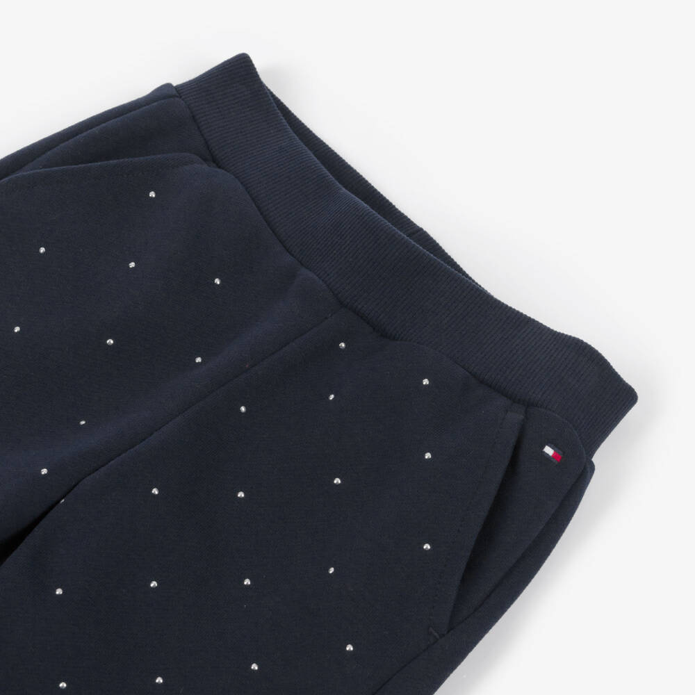 Tommy Hilfiger-Girls Navy Blue Wide Leg Joggers with Silver Studs | Childrensalon Outlet