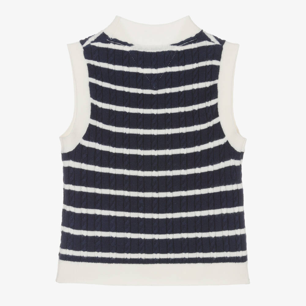 Tommy Hilfiger-Girls Navy Cable Knit Striped Top | Childrensalon Outlet
