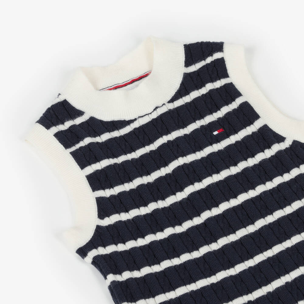 Tommy Hilfiger-Girls Navy Cable Knit Striped Top | Childrensalon Outlet