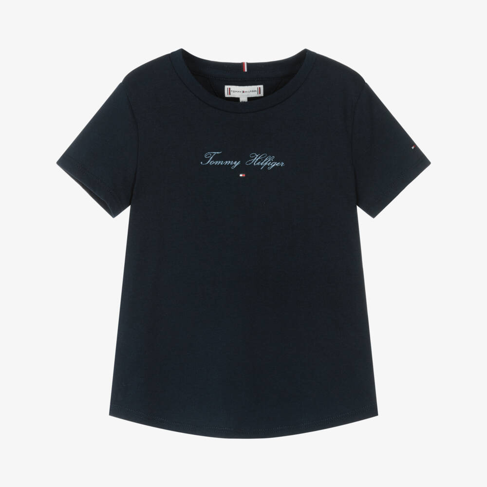 Tommy Hilfiger-تيشيرت قطن أزرق داكن للبنات بشعار | Childrensalon Outlet
