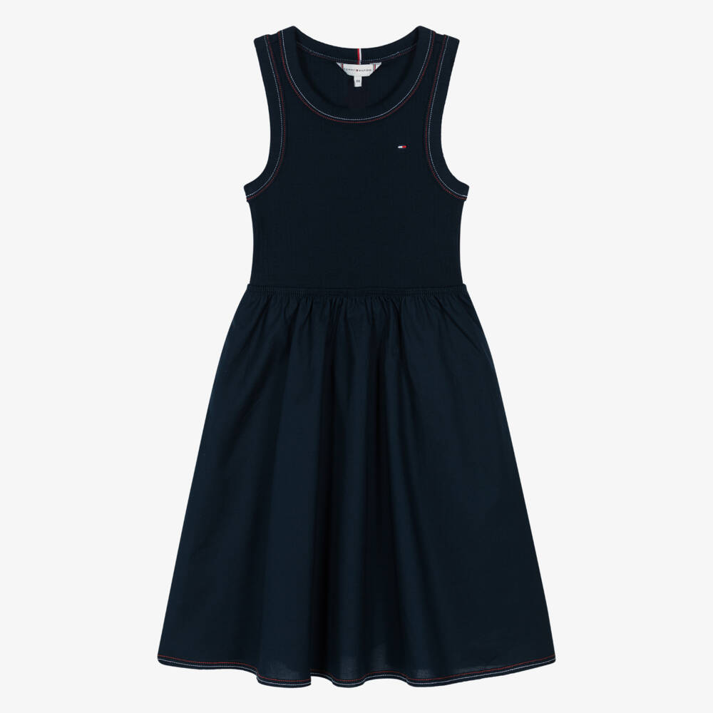 Tommy Hilfiger-Girls Navy Cotton Poplin Delight | Childrensalon Outlet