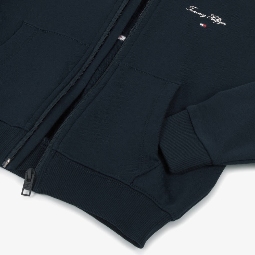 Tommy Hilfiger-Girls Navy Hooded Cotton Zip Jacket | Childrensalon Outlet