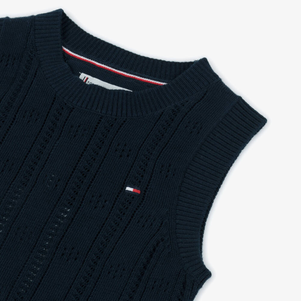 Tommy Hilfiger-صدرية قطنية بنمط بوانتيل للبنات بلون كحلي | Childrensalon Outlet