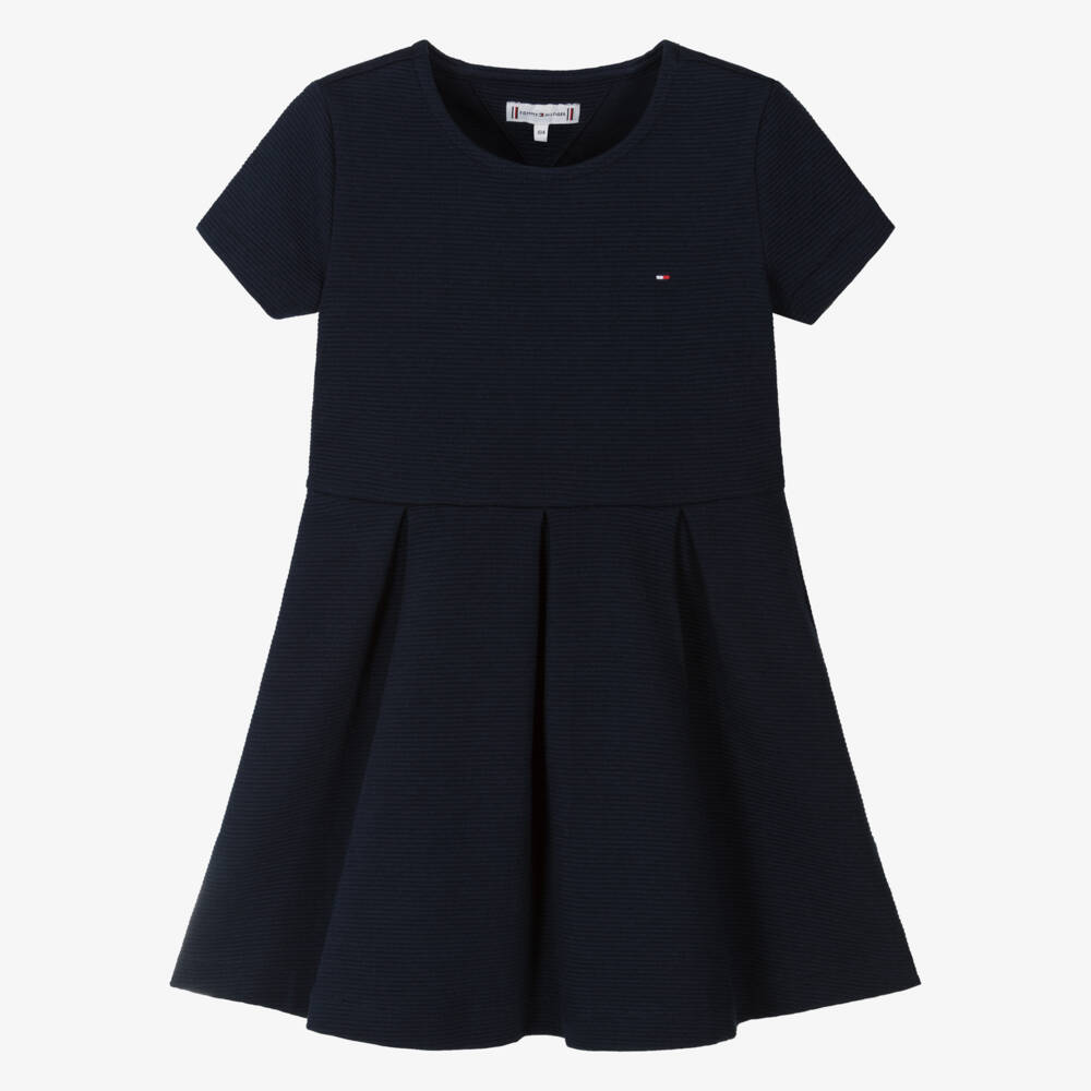 Tommy Hilfiger-فستان قطن مضلع أزرق للبنات | Childrensalon Outlet