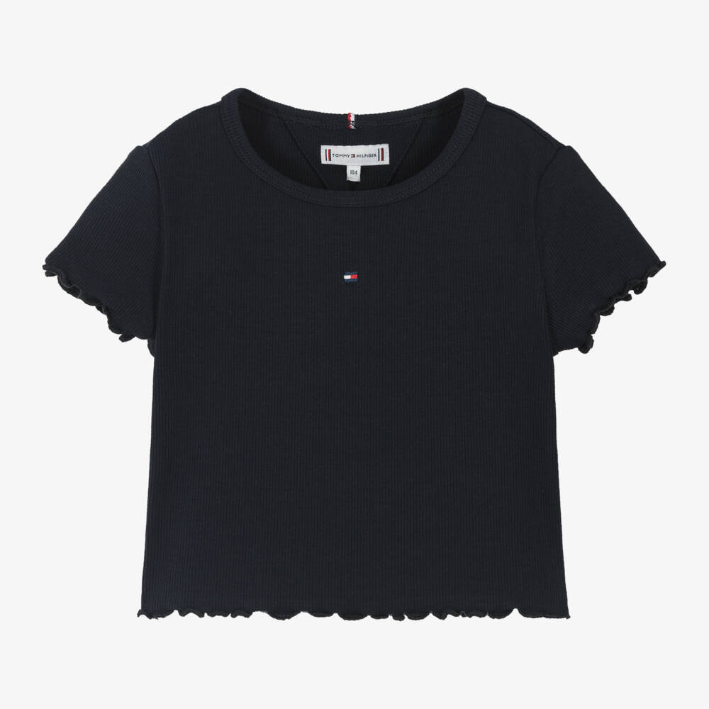 Tommy Hilfiger-تيشيرت قطن مضلع لون كحلي للبنات | Childrensalon Outlet