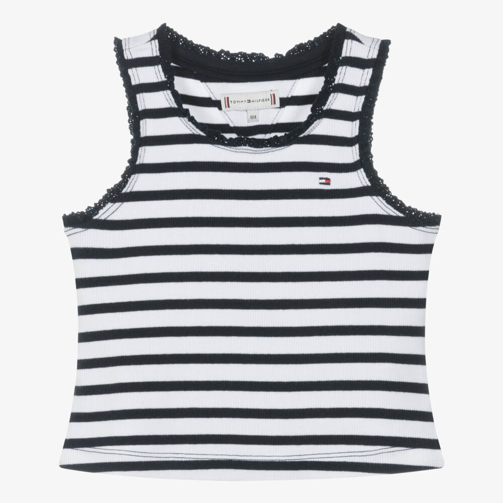 Tommy Hilfiger-صدرية قطنية مضلعة بلا أكمام للبنات باللون الكحلي | Childrensalon Outlet