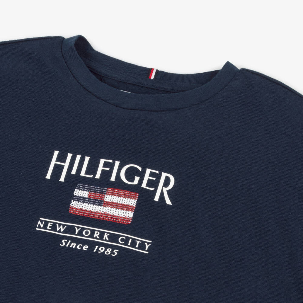 Tommy Hilfiger-Girls Navy Sparkle Emblem Tee | Childrensalon Outlet
