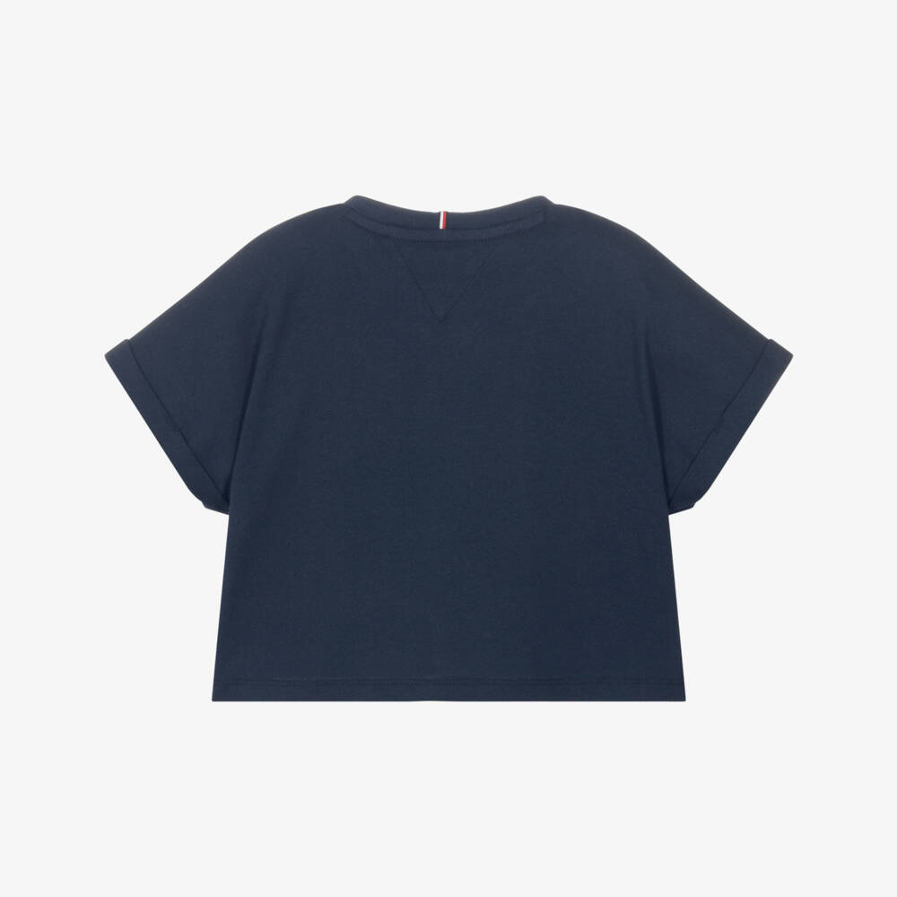 Tommy Hilfiger-Girls Navy Sparkle Emblem Tee | Childrensalon Outlet