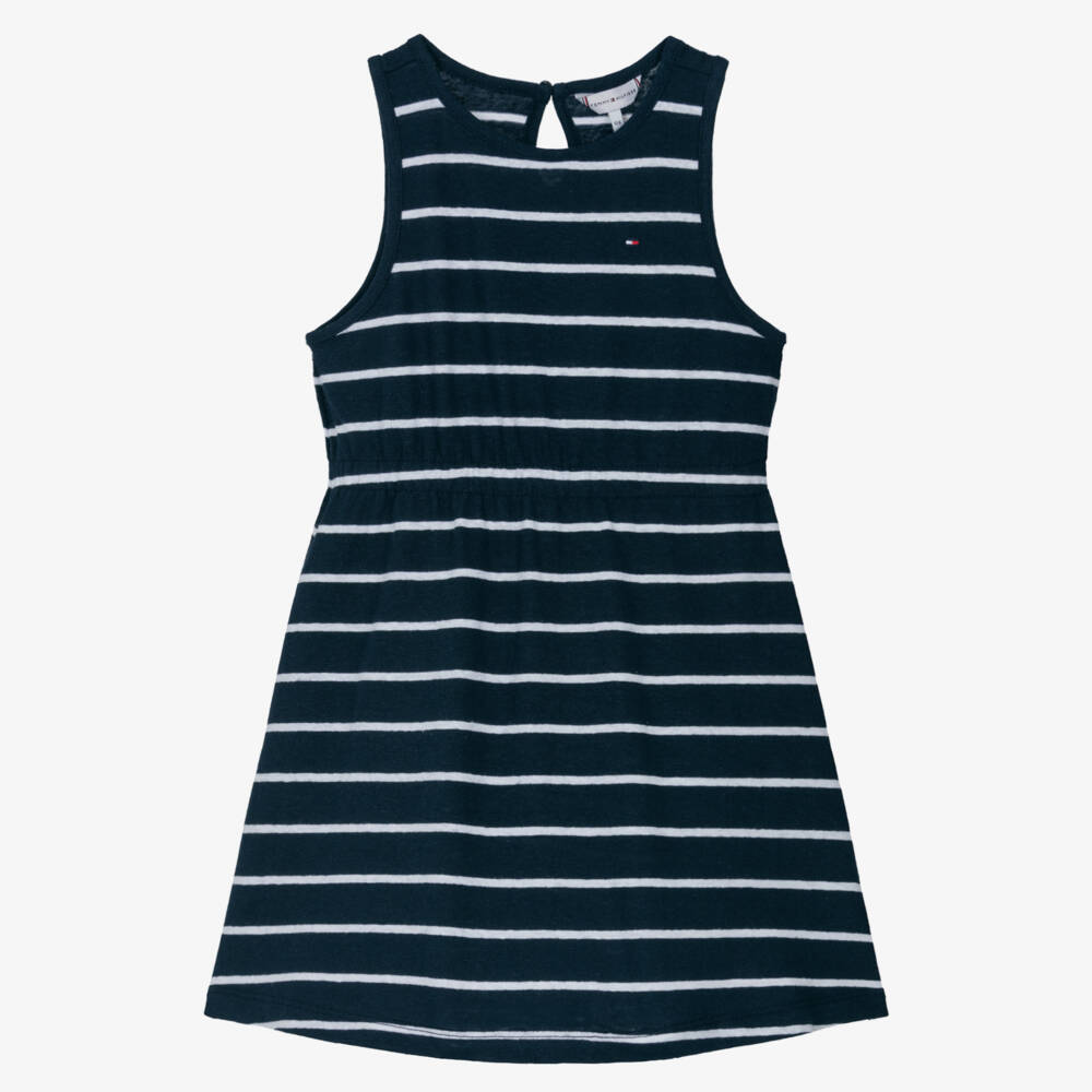 Tommy Hilfiger-Льняное платье в полоску синего цвета для девочек | Childrensalon Outlet