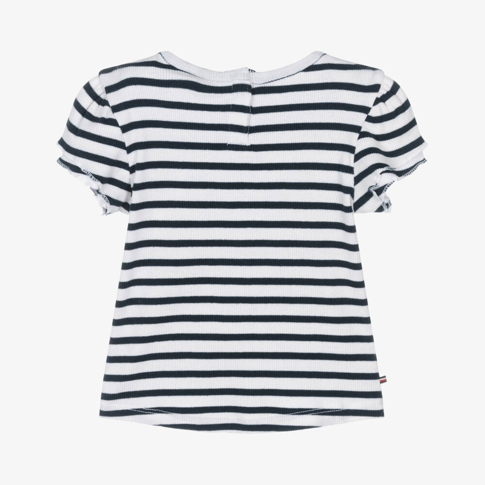 Tommy Hilfiger-Girls Navy Striped Cotton Top | Childrensalon Outlet