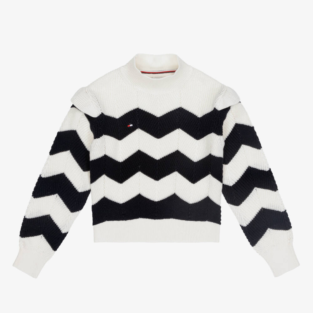 Tommy Hilfiger-Girls Navy Zigzag Knit Jumper | Childrensalon Outlet
