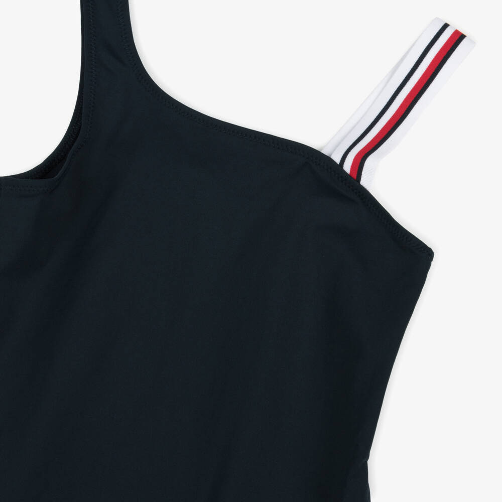 Tommy Hilfiger-Girls One-Shoulder Navy Swimsuit | Childrensalon Outlet