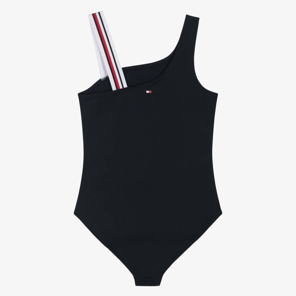 Tommy Hilfiger-Girls One-Shoulder Navy Swimsuit | Childrensalon Outlet