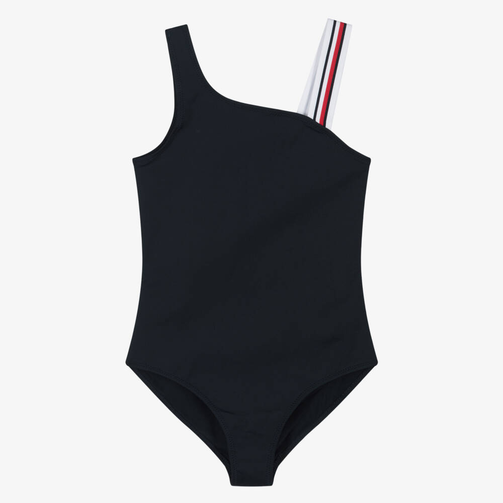 Tommy Hilfiger-Girls One-Shoulder Navy Swimsuit | Childrensalon Outlet