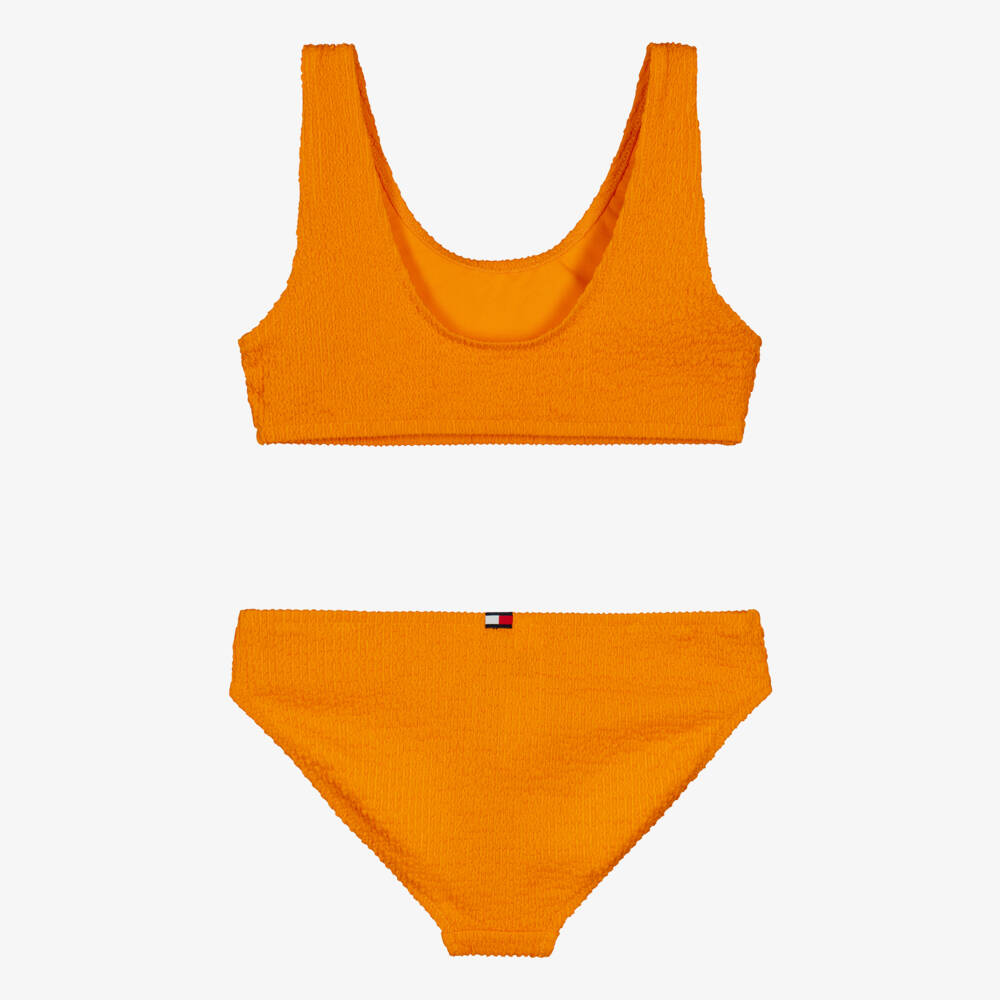 Tommy Hilfiger-Girls Orange Crinkle Bikini with Logo Embroidery | Childrensalon Outlet