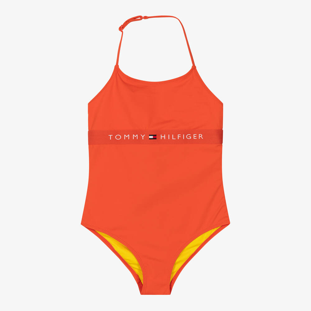 Girls Orange Flag Logo Swimsuit