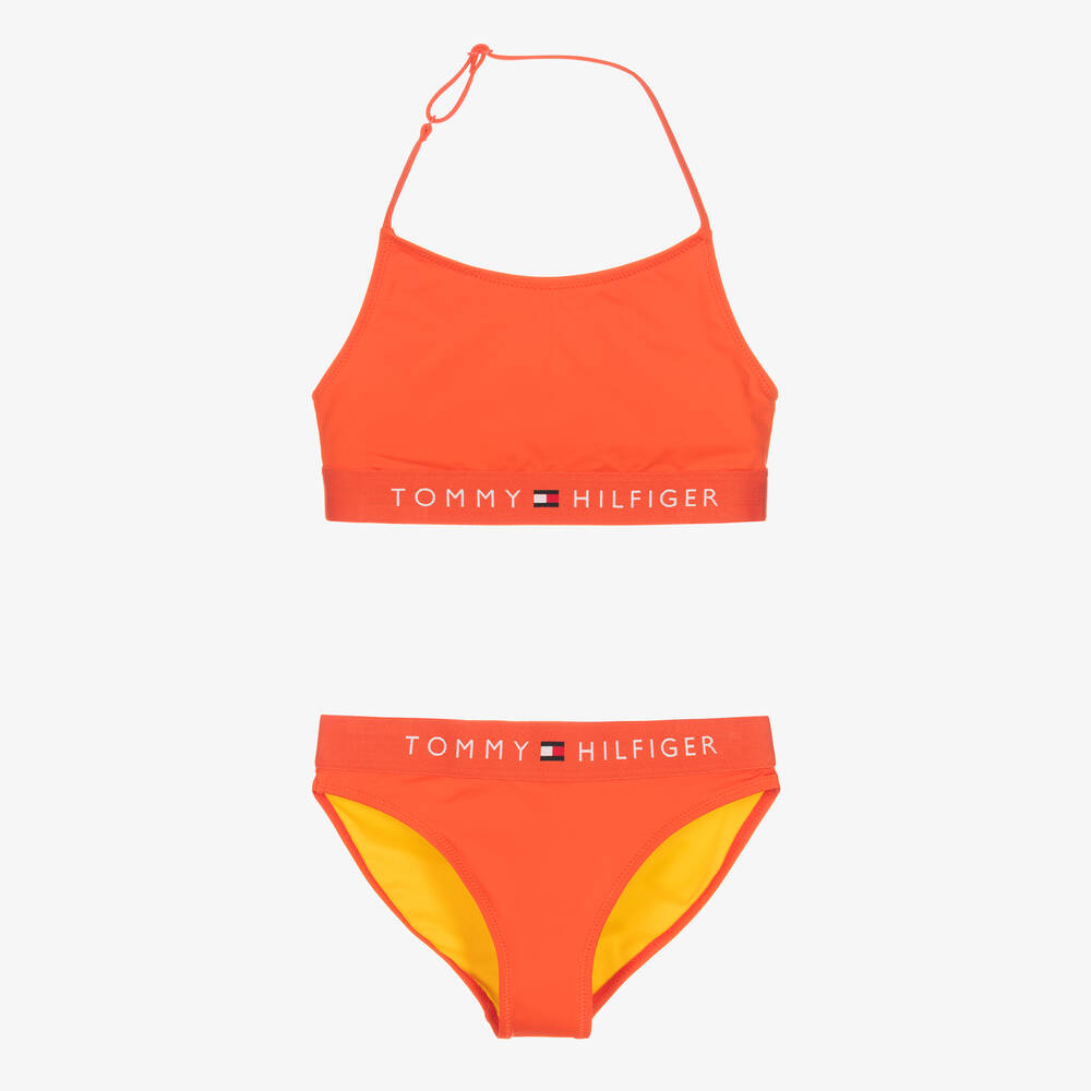 Tommy Hilfiger - Girls Orange Halter Neck Logo Bikini | Childrensalon