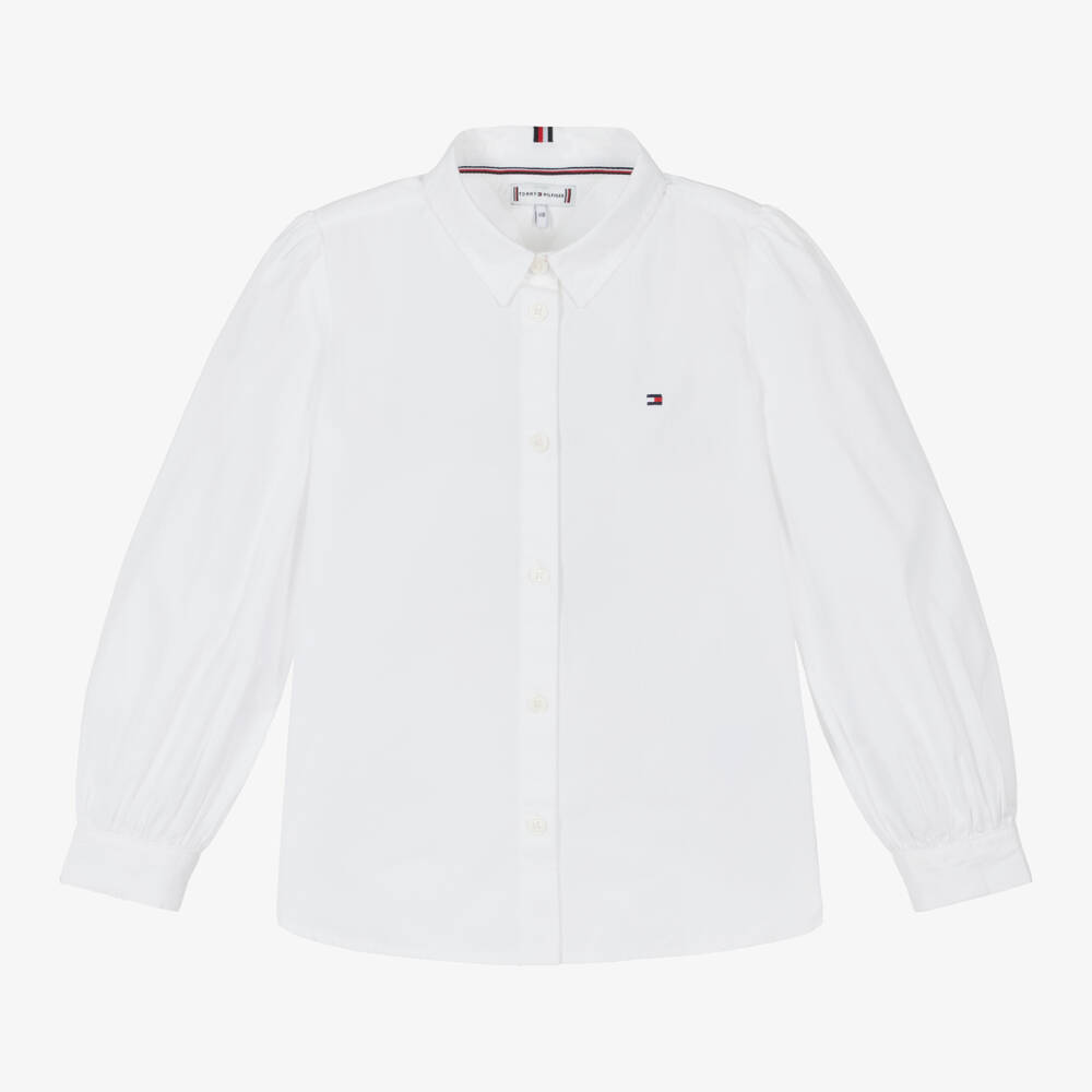 Tommy Hilfiger-Girls Organic White Cotton Blouse | Childrensalon Outlet