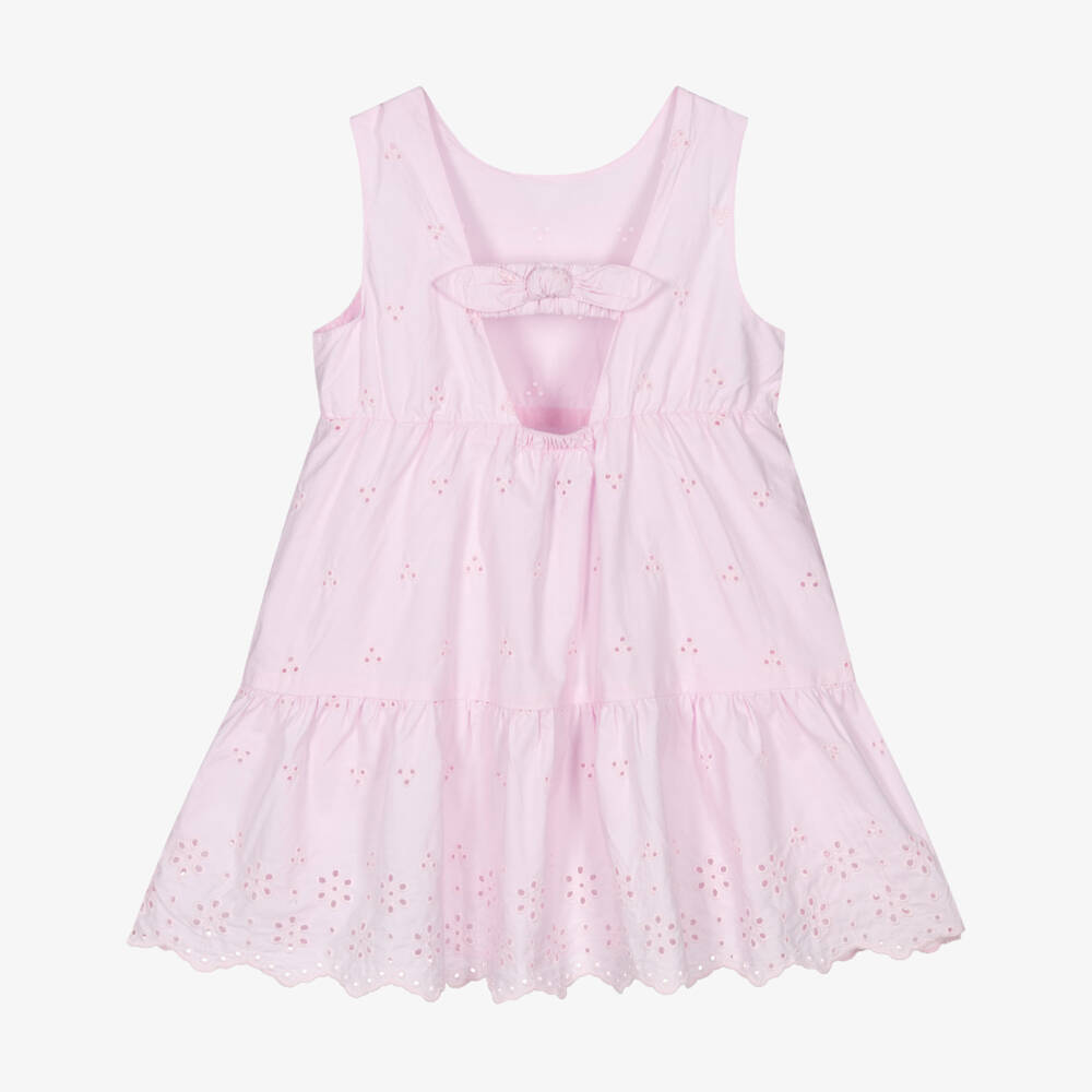 Tommy Hilfiger-Girls Pale Pink Broderie Anglaise Cotton Dress | Childrensalon Outlet