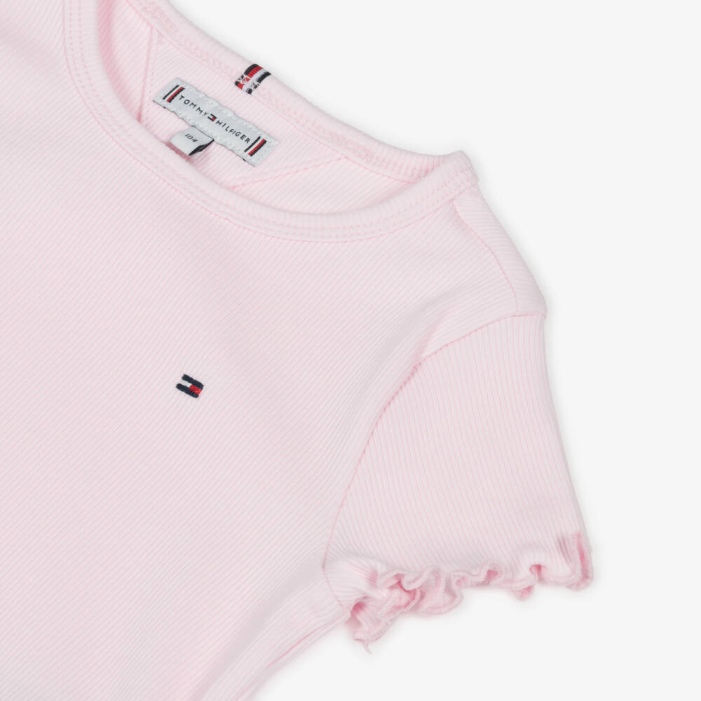 Tommy Hilfiger-Мягкая розовая футболка с волнистым краем для девочек | Childrensalon Outlet