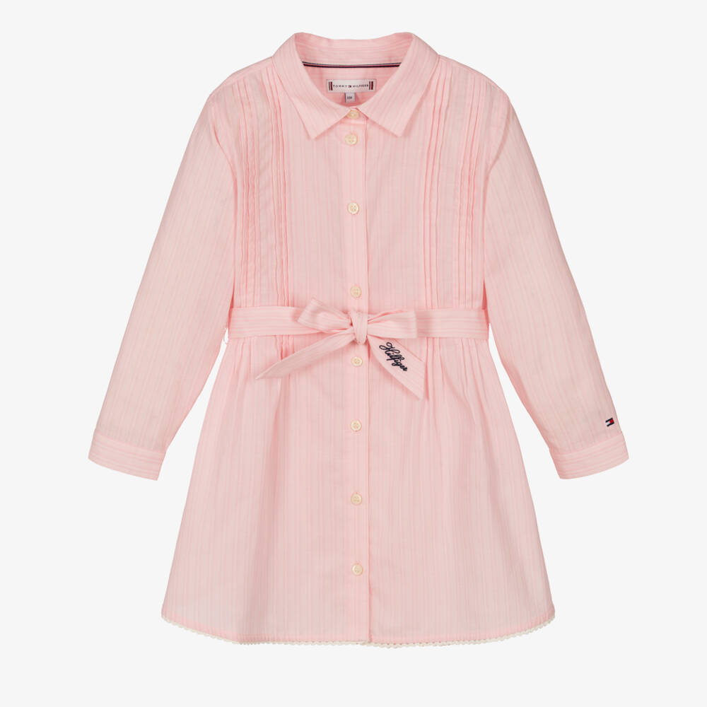 Tommy Hilfiger-Girls Pale Pink Pleated Shirt Dress | Childrensalon Outlet