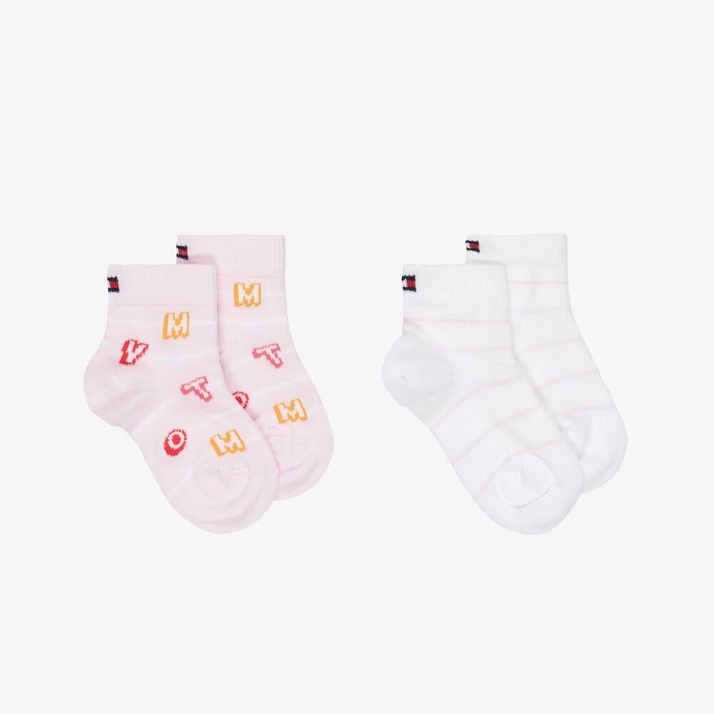 Tommy Hilfiger-Girls Pale Pink & White Knitted Baby Socks (2 Pack) | Childrensalon Outlet