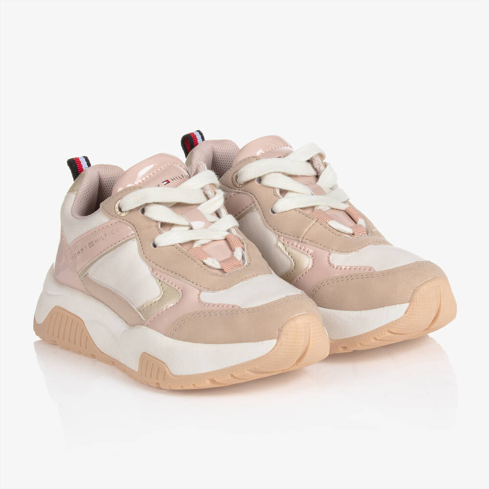 Tommy Hilfiger - Girls Pink & Beige Trainers | Childrensalon