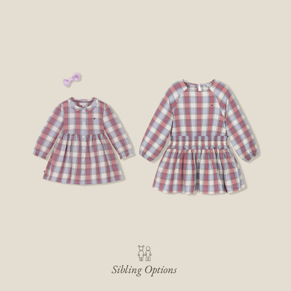Tommy Hilfiger-Girls Pink & Blue Check Cotton Dress | Childrensalon Outlet
