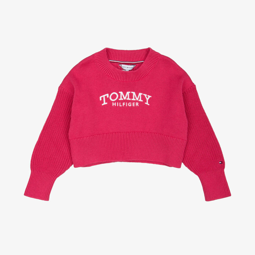 Tommy Hilfiger-Girls Pink Boxy Sweater with Logo Embroidery | Childrensalon Outlet