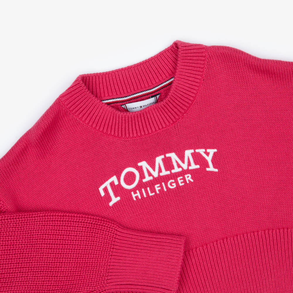 Tommy Hilfiger-Girls Pink Boxy Sweater with Logo Embroidery | Childrensalon Outlet