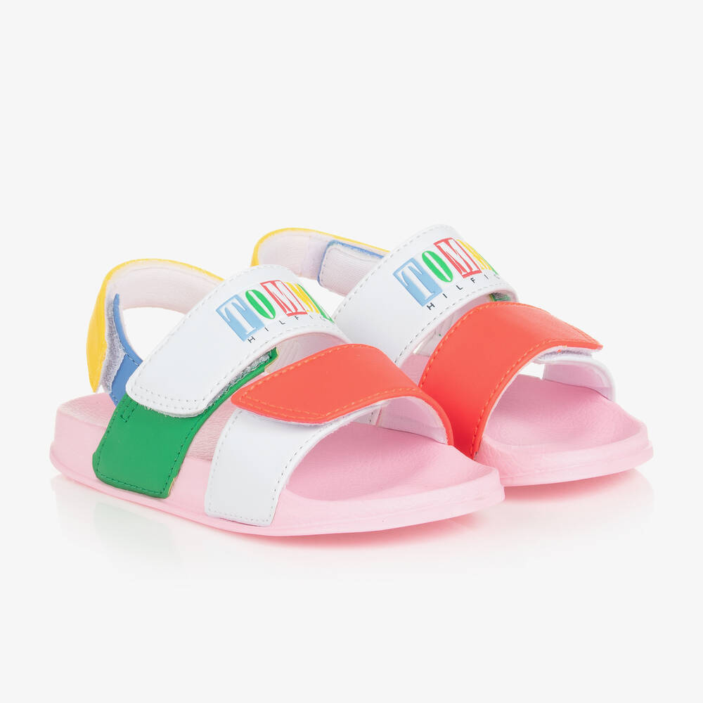 Tommy Hilfiger - Girls Pink Colourblock Velcro Sandals | Childrensalon