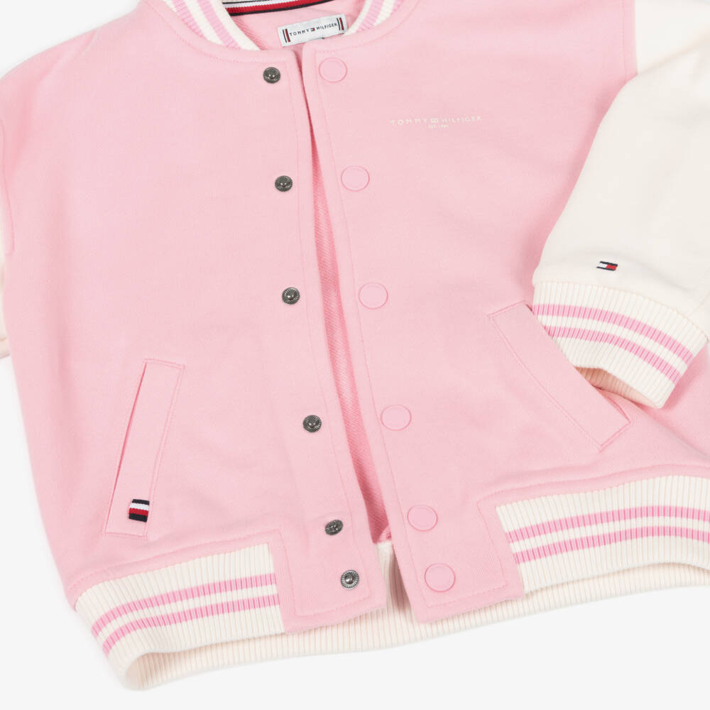 Tommy Hilfiger-Girls Pink Cotton Bomber Jacket | Childrensalon Outlet