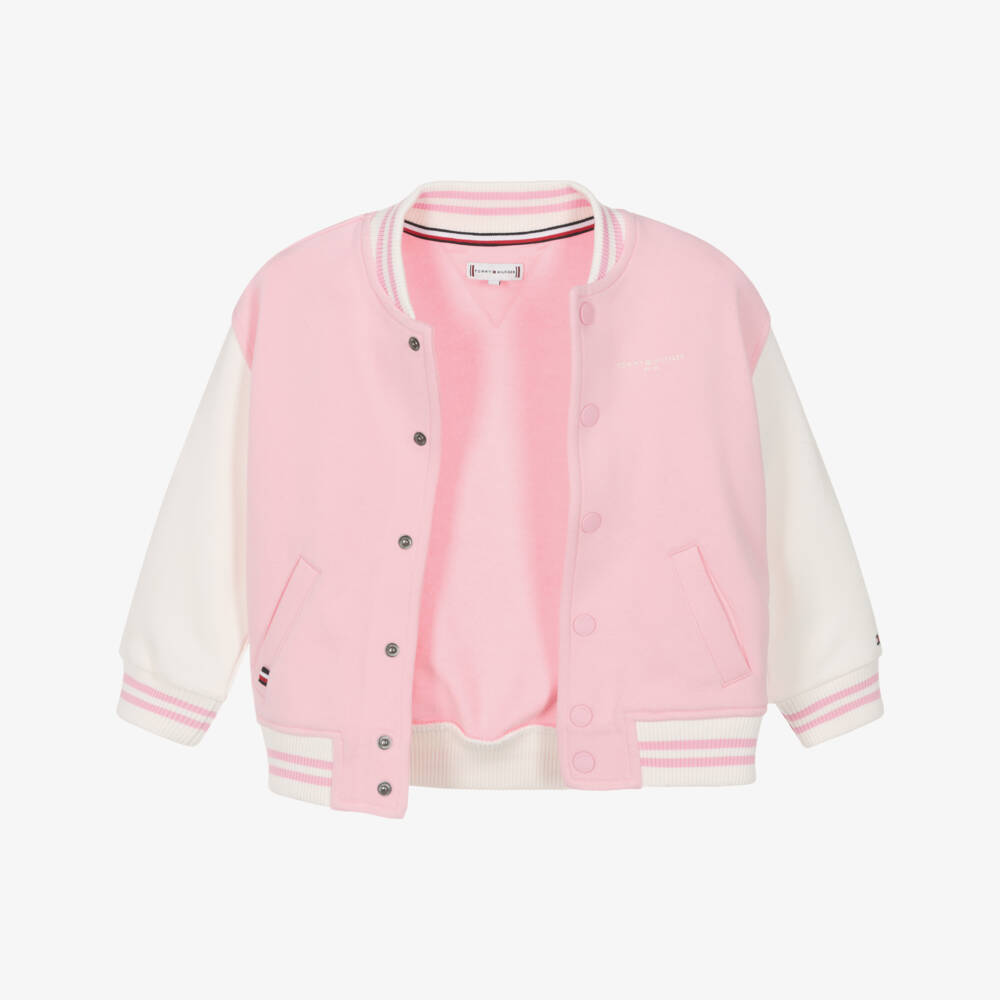 Tommy Hilfiger-Girls Pink Cotton Bomber Jacket | Childrensalon Outlet
