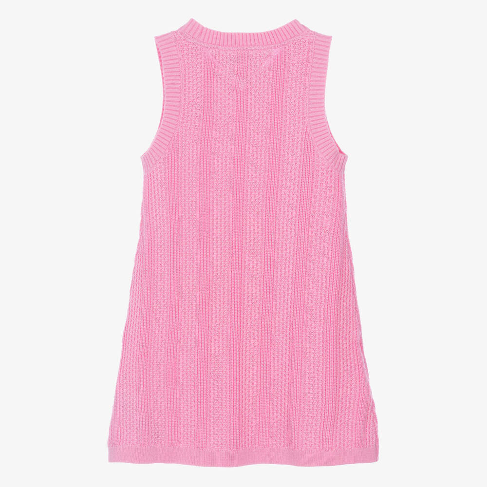 Tommy Hilfiger-Girls Pink Cotton Crochet Knit Jumper Dress | Childrensalon Outlet