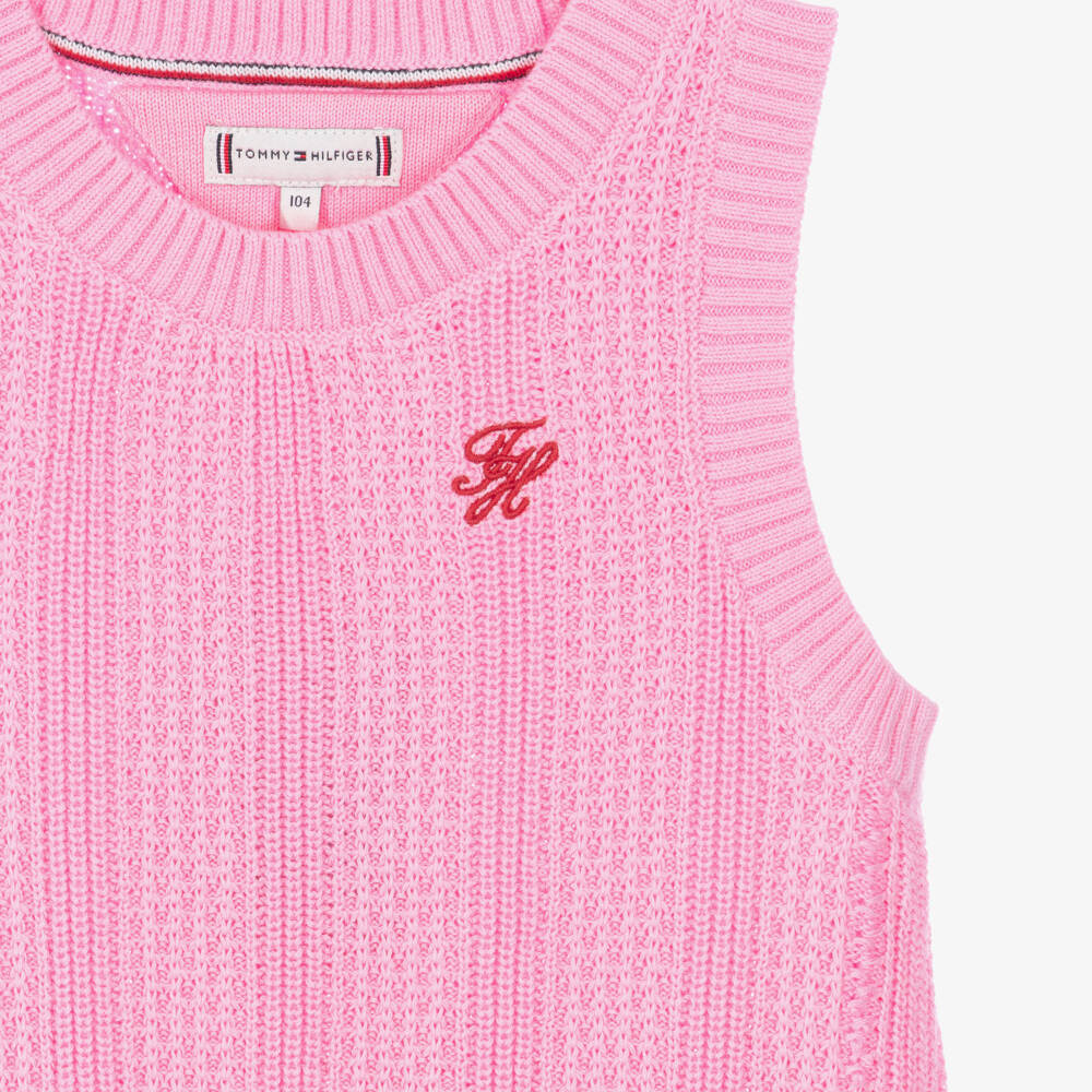 Tommy Hilfiger-Girls Pink Cotton Crochet Knit Jumper Dress | Childrensalon Outlet