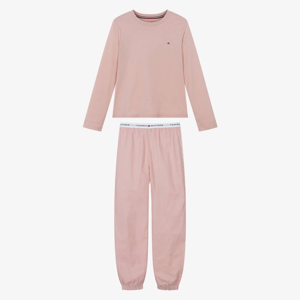 Tommy Hilfiger-Girls Pink Cotton Flag Logo Pyjamas | Childrensalon Outlet