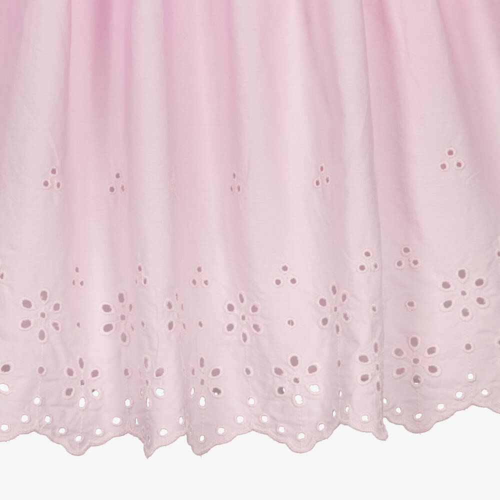 Tommy Hilfiger-Girls Pink Cotton Jersey & Broderie Anglaise Dress | Childrensalon Outlet