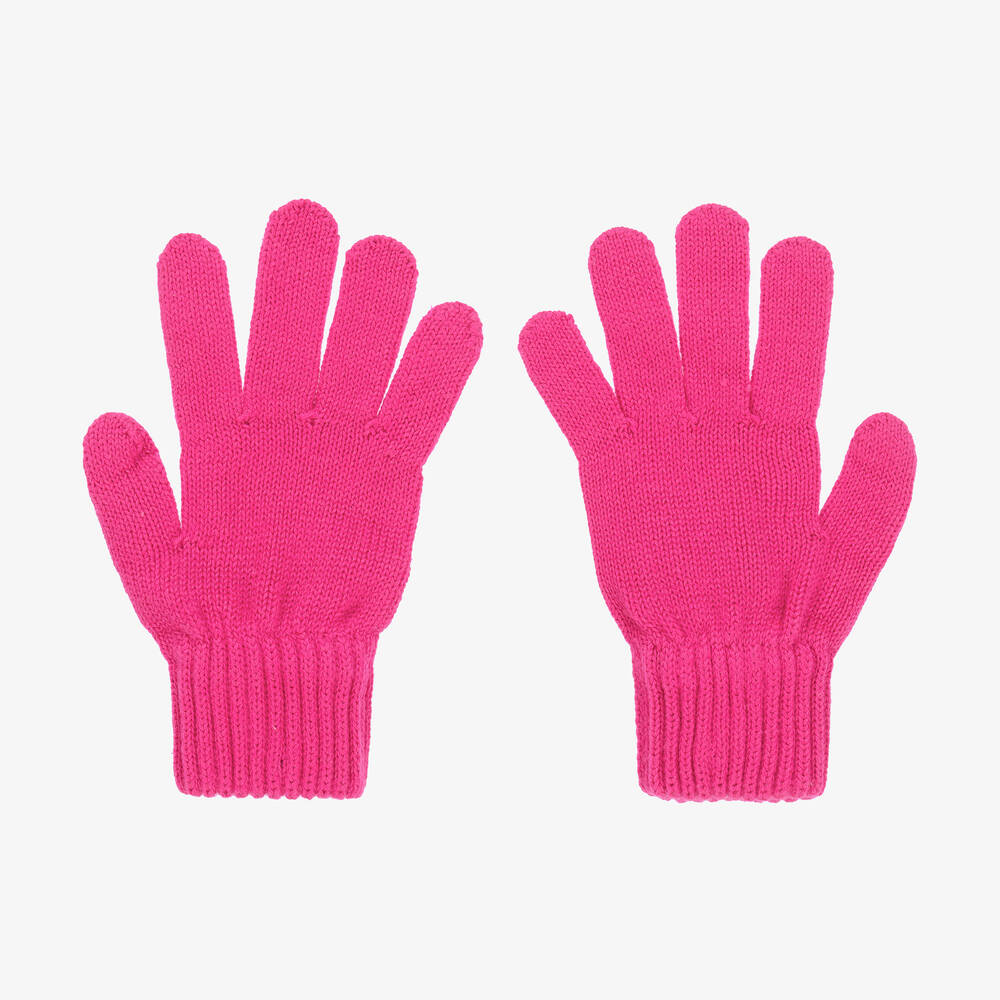 Tommy Hilfiger-قفّازات مزيج قطن محبوك لون زهري فيوشيا للبنات | Childrensalon Outlet