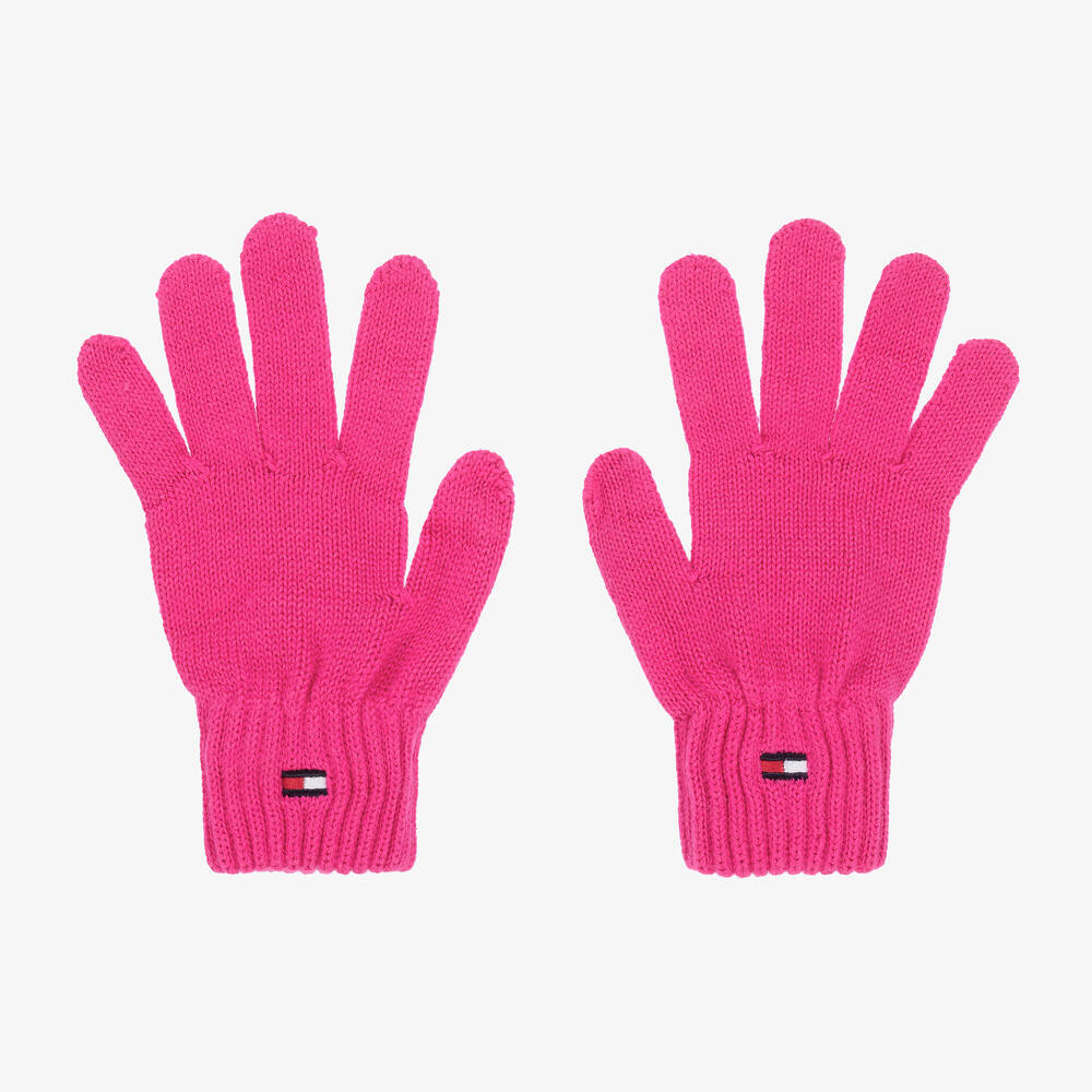 Tommy Hilfiger - Girls Pink Cotton Knit Flag Gloves | Childrensalon