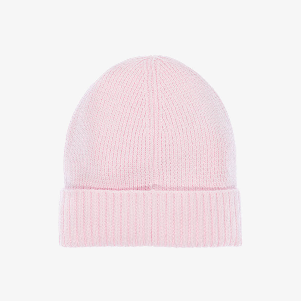 Tommy Hilfiger-Girls Pink Cotton Knit Flag Logo Beanie Hat | Childrensalon Outlet