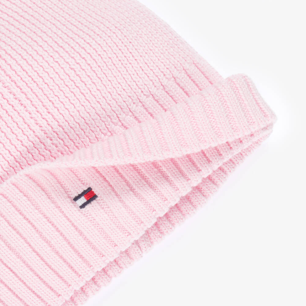 Tommy Hilfiger-Girls Pink Cotton Knit Flag Logo Beanie Hat | Childrensalon Outlet