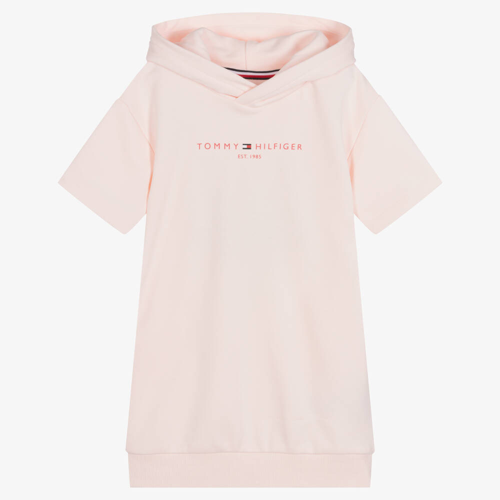 Tommy Hilfiger - Girls Pink Cotton Logo Hoodie Dress | Childrensalon